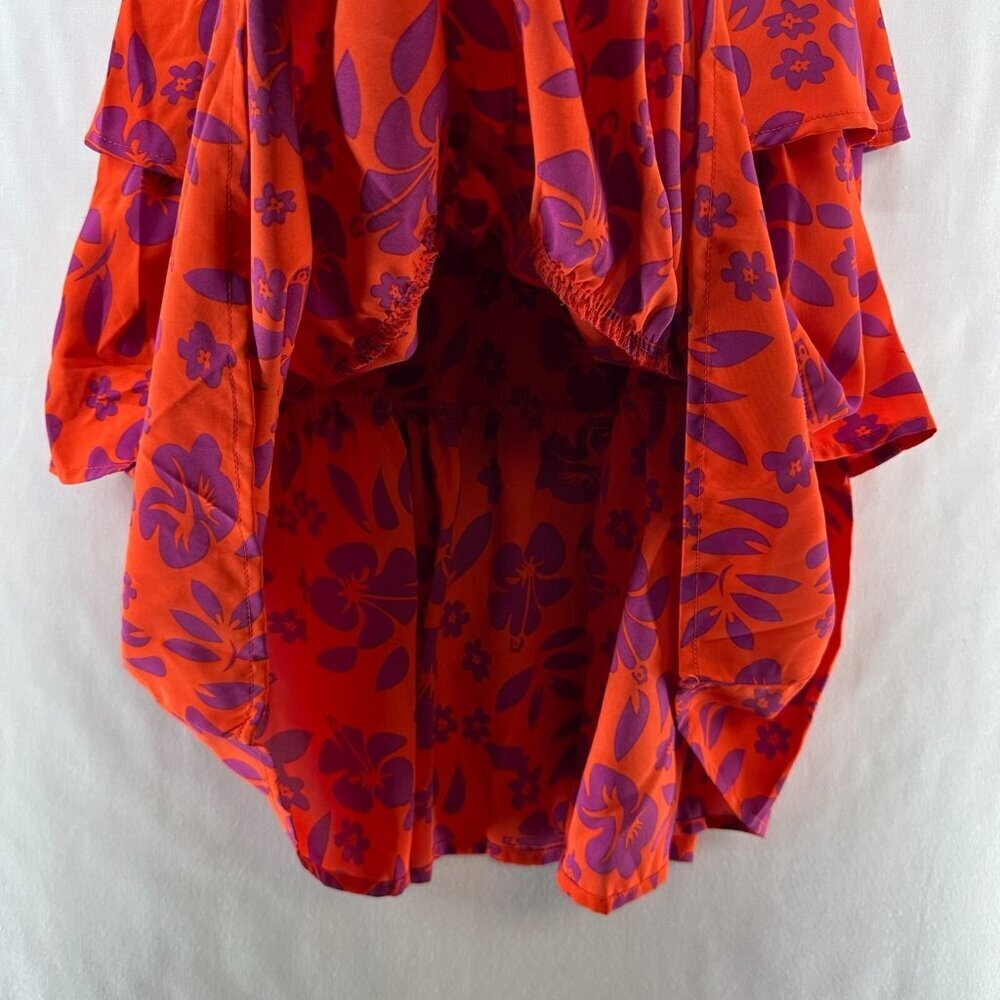 PRETTYGARDEN Dress Size M Peasant Sundress Floral Smocked Tiered Cap Sleeve Red - Picture 7 of 12